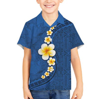 Polynesian Hibiscus and Plumeria with Tapa Pattern Family Matching Off Shoulder Short Dress and Hawaiian Shirt Blue Color LT03 Son's Shirt Blue - Polynesian Pride