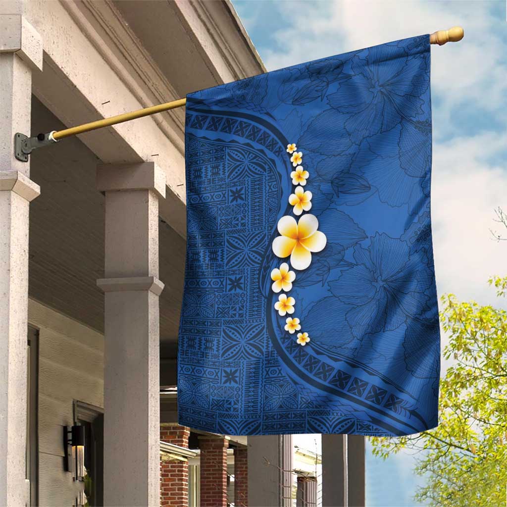 Polynesian Hibiscus and Plumeria with Tapa Pattern Garden Flag Blue Color LT03 House Flag Blue - Polynesian Pride