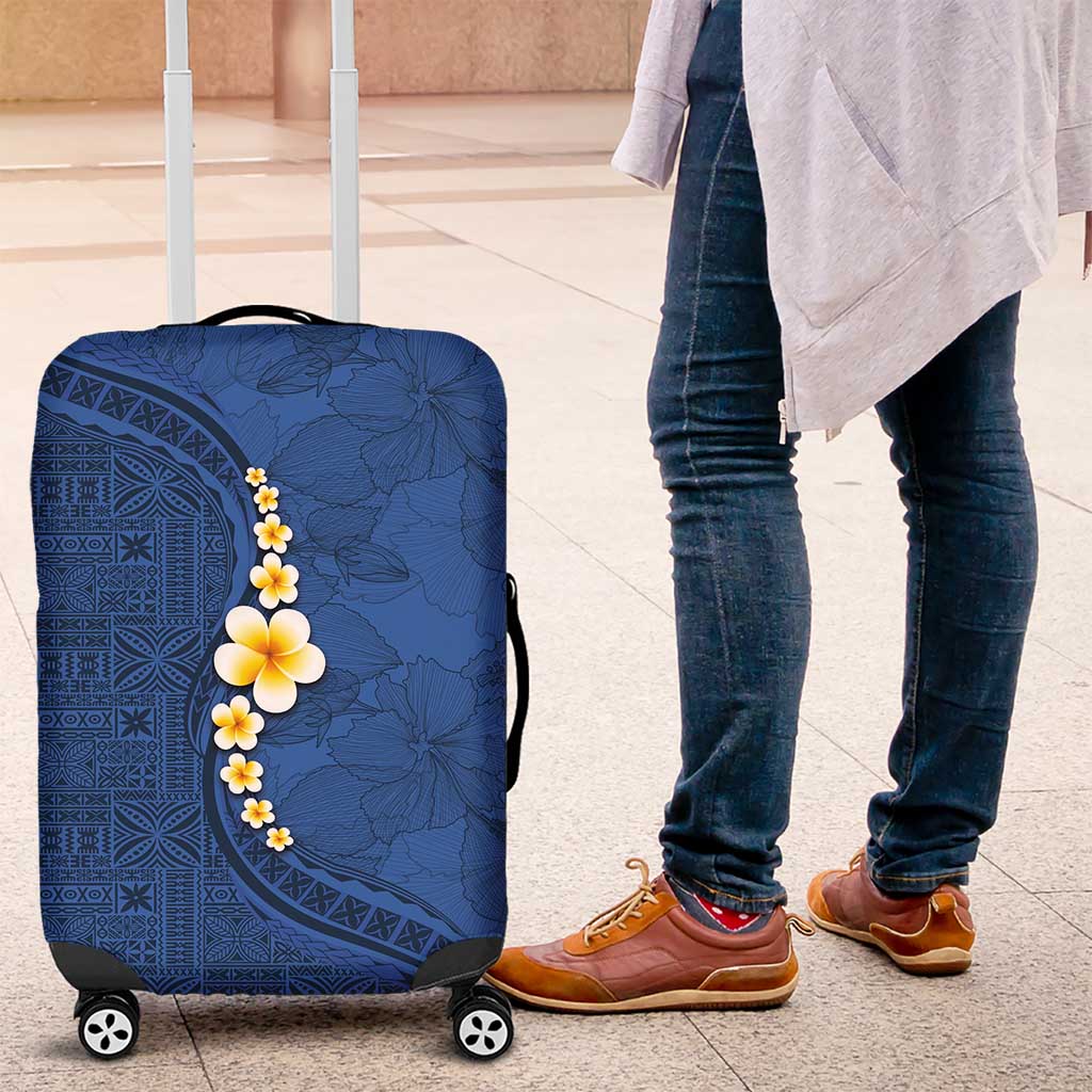 Polynesian Hibiscus and Plumeria with Tapa Pattern Luggage Cover Blue Color LT03 Blue - Polynesian Pride