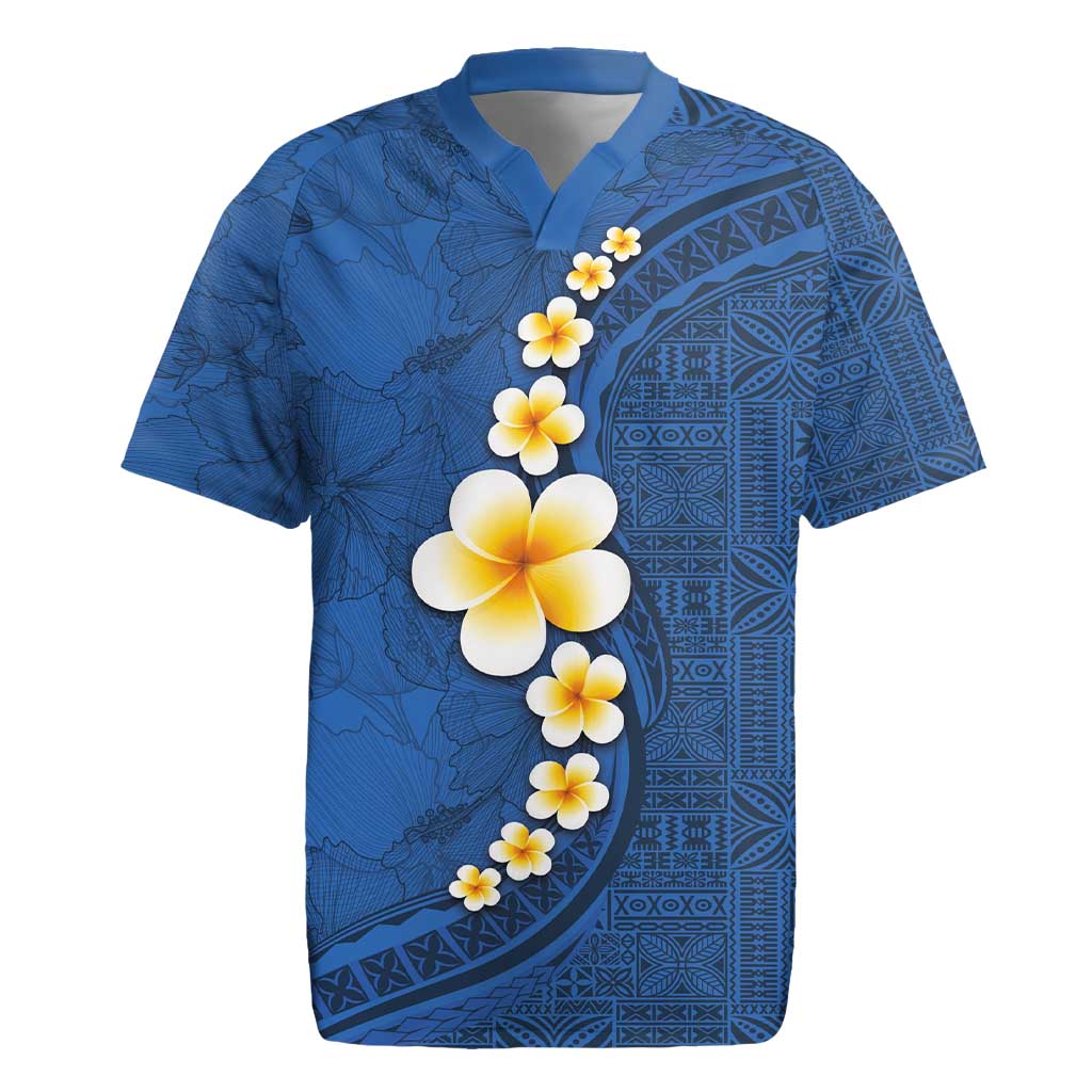 Polynesian Hibiscus and Plumeria with Tapa Pattern Rugby Jersey Blue Color LT03 Blue - Polynesian Pride
