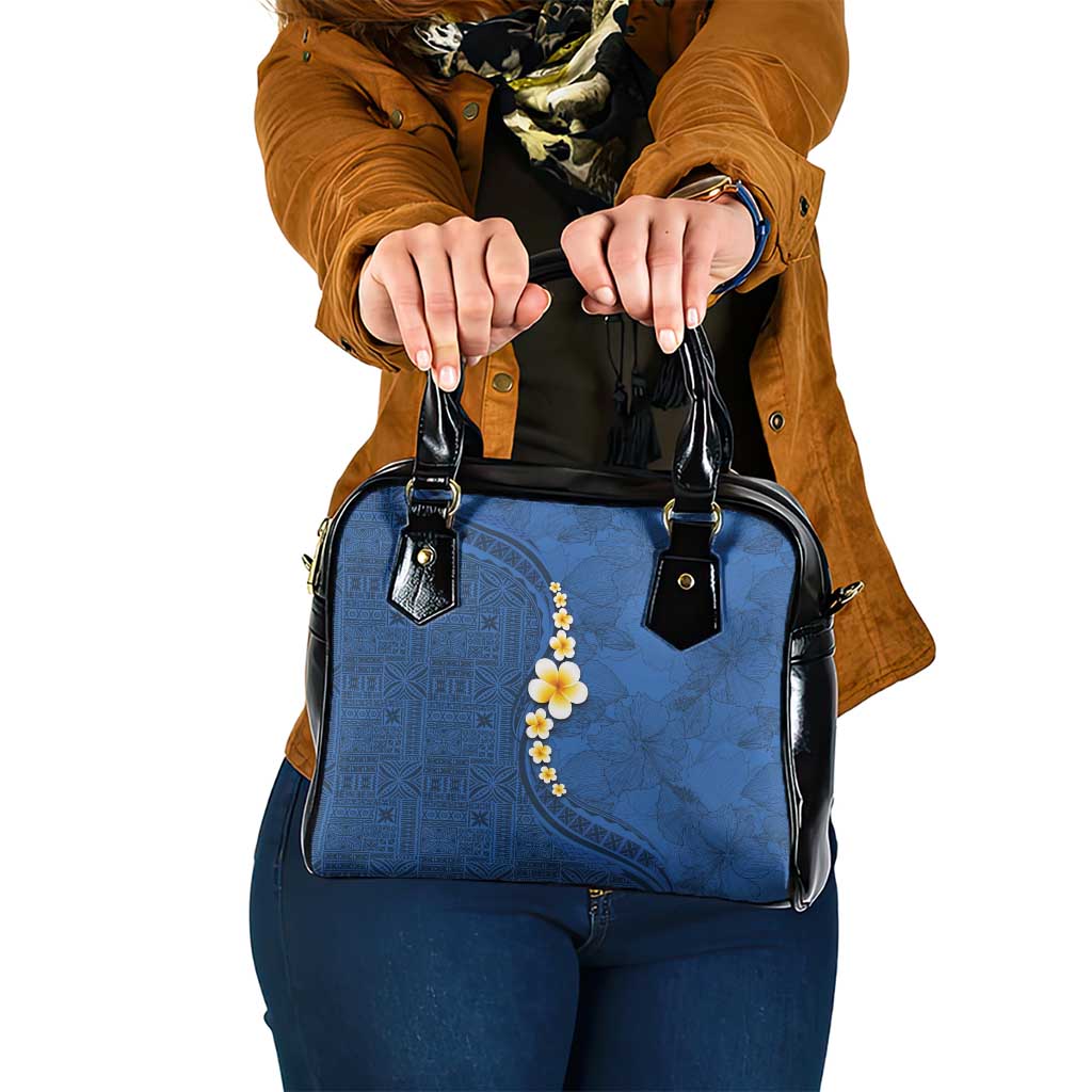 Polynesian Hibiscus and Plumeria with Tapa Pattern Shoulder Handbag Blue Color LT03 One Size Blue - Polynesian Pride