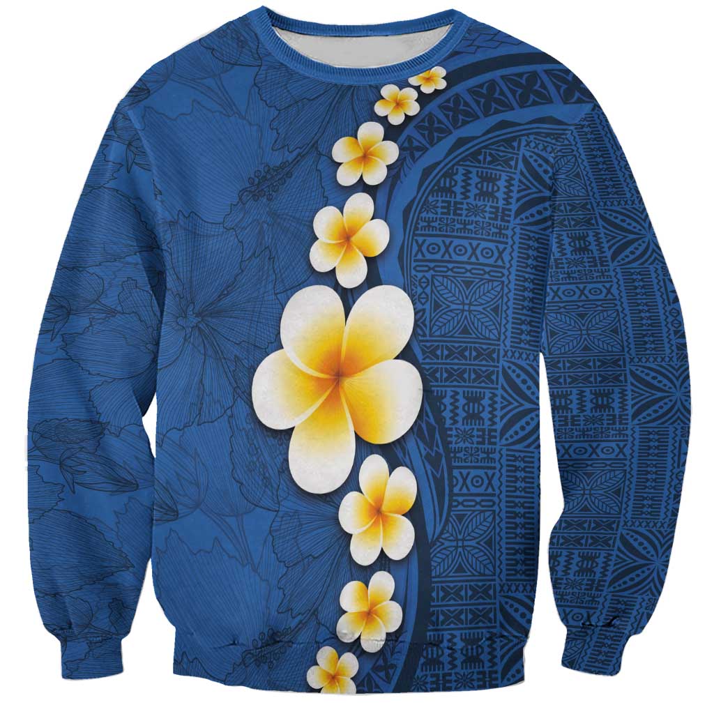 Polynesian Hibiscus and Plumeria with Tapa Pattern Sweatshirt Blue Color LT03 Unisex Blue - Polynesian Pride