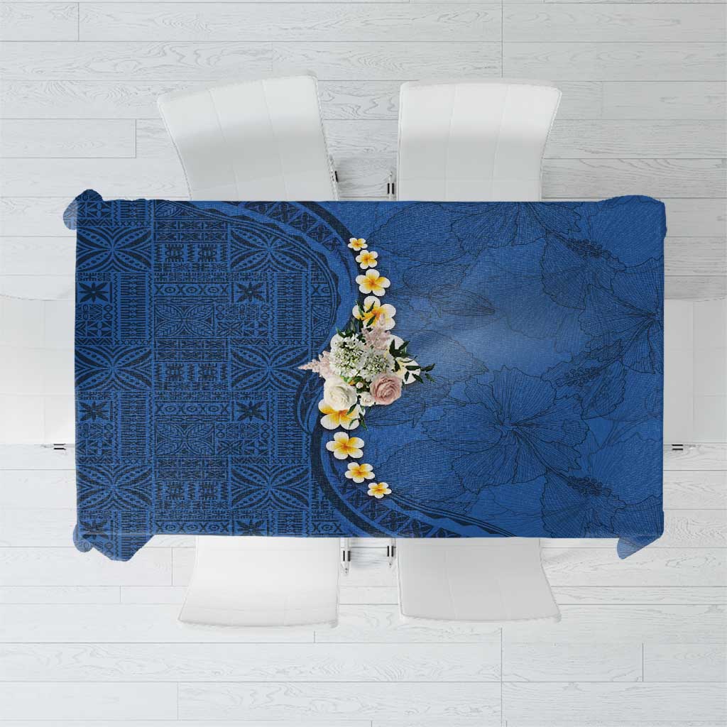 Polynesian Hibiscus and Plumeria with Tapa Pattern Tablecloth Blue Color LT03 Blue - Polynesian Pride