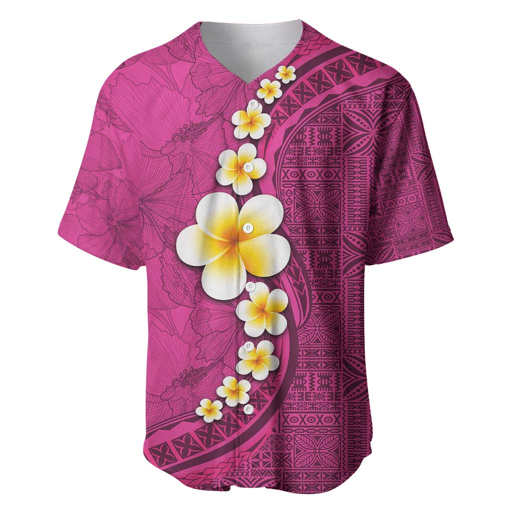 Polynesian Hibiscus and Plumeria with Tapa Pattern Baseball Jersey Pink Color LT03 Pink - Polynesian Pride