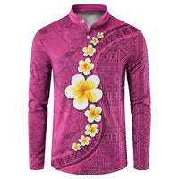 Polynesian Hibiscus and Plumeria with Tapa Pattern Button Sweatshirt Pink Color