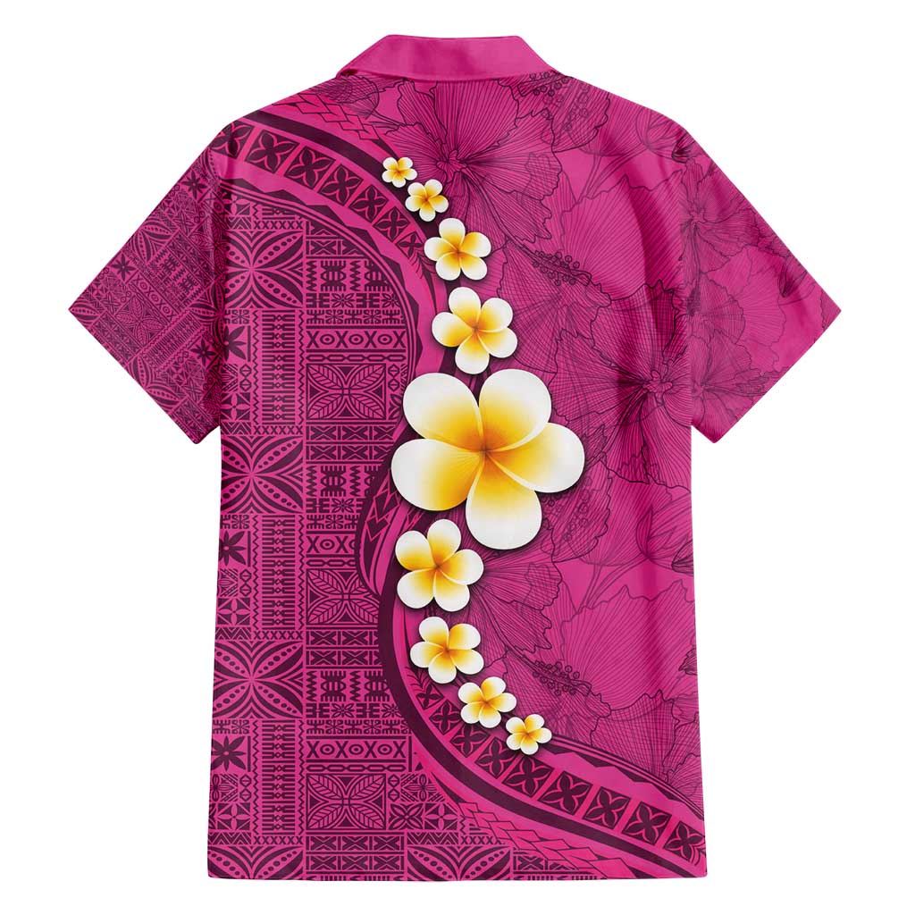 Polynesian Hibiscus and Plumeria with Tapa Pattern Family Matching Long Sleeve Bodycon Dress and Hawaiian Shirt Pink Color LT03 - Polynesian Pride