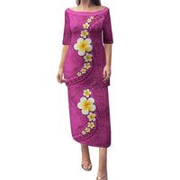 Polynesian Hibiscus and Plumeria with Tapa Pattern Family Matching Puletasi and Hawaiian Shirt Pink Color
