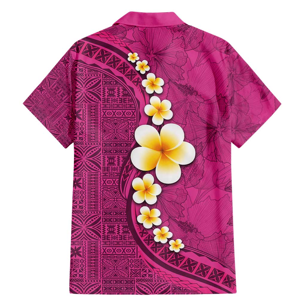 Polynesian Hibiscus and Plumeria with Tapa Pattern Family Matching Short Sleeve Bodycon Dress and Hawaiian Shirt Pink Color LT03 - Polynesian Pride