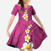 Polynesian Hibiscus and Plumeria with Tapa Pattern Family Matching Summer Maxi Dress and Hawaiian Shirt Pink Color LT03 Daughter's Dress Pink - Polynesian Pride