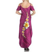 Polynesian Hibiscus and Plumeria with Tapa Pattern Family Matching Summer Maxi Dress and Hawaiian Shirt Pink Color LT03 - Polynesian Pride