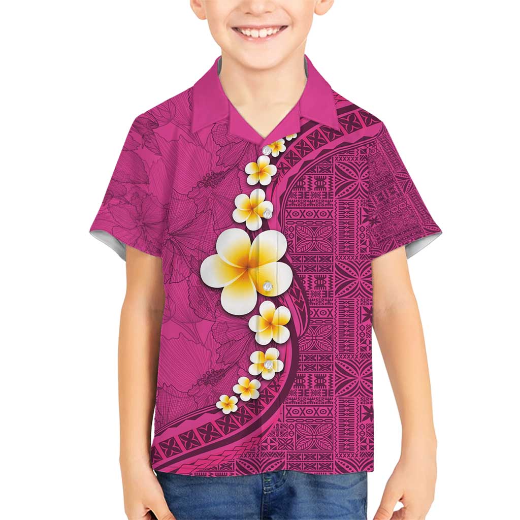Polynesian Hibiscus and Plumeria with Tapa Pattern Family Matching Summer Maxi Dress and Hawaiian Shirt Pink Color LT03 Son's Shirt Pink - Polynesian Pride
