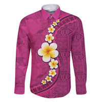 Polynesian Hibiscus and Plumeria with Tapa Pattern Family Matching Tank Maxi Dress and Hawaiian Shirt Pink Color LT03 Dad's Shirt - Long Sleeve Pink - Polynesian Pride