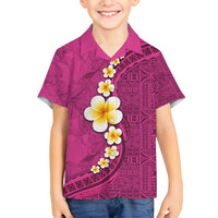 Polynesian Hibiscus and Plumeria with Tapa Pattern Family Matching Tank Maxi Dress and Hawaiian Shirt Pink Color LT03 Son's Shirt Pink - Polynesian Pride