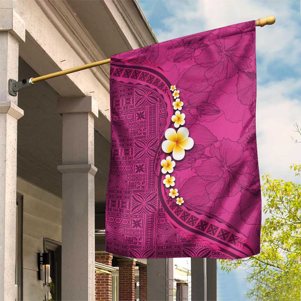Polynesian Hibiscus and Plumeria with Tapa Pattern Garden Flag Pink Color LT03 House Flag Pink - Polynesian Pride