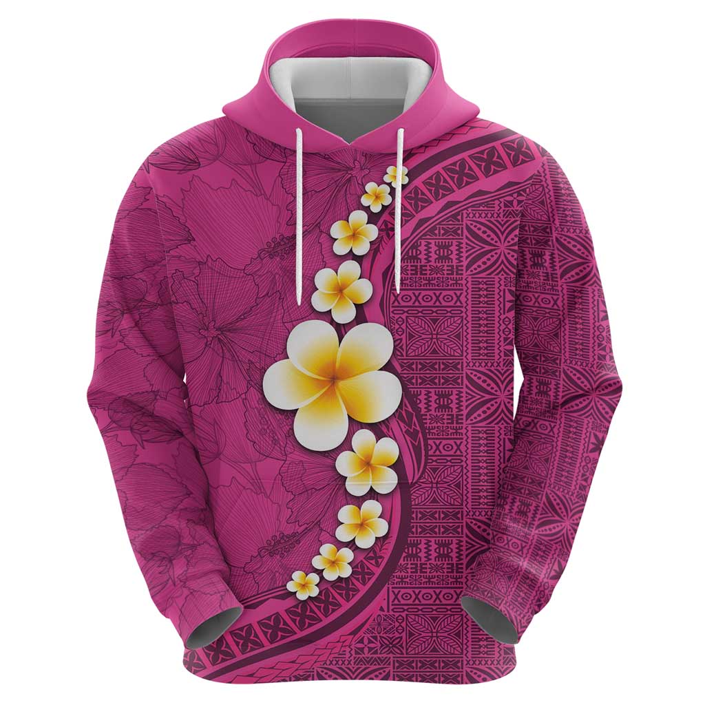 Polynesian Hibiscus and Plumeria with Tapa Pattern Hoodie Pink Color