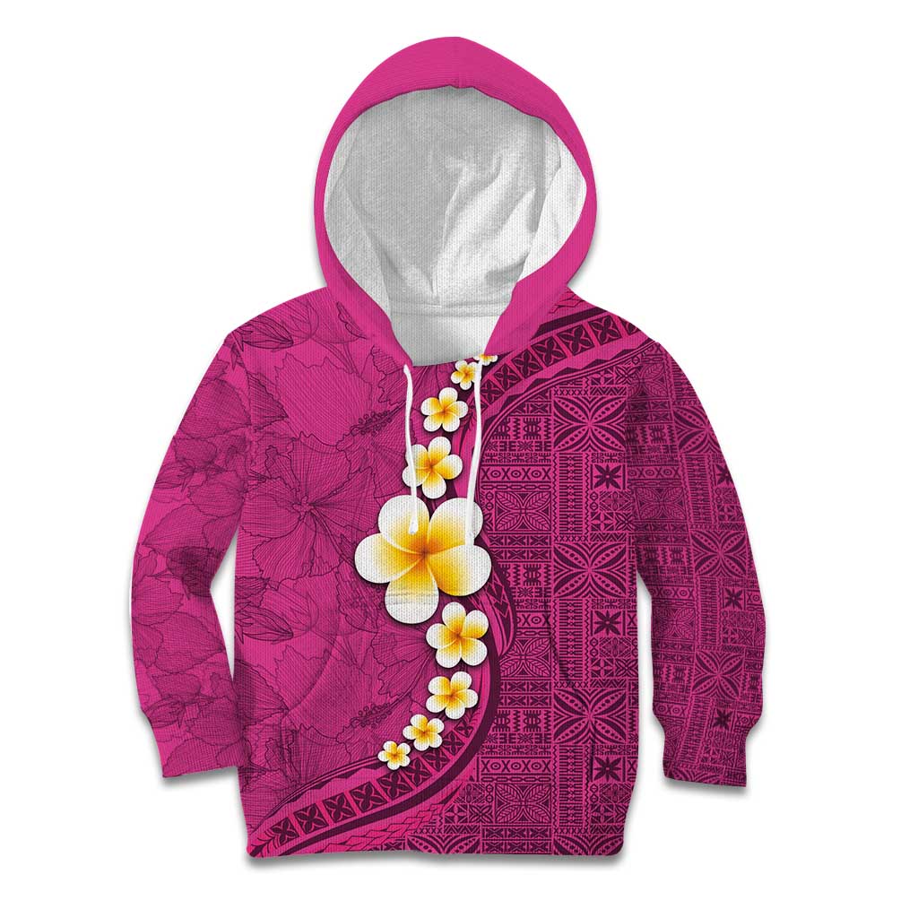 Polynesian Hibiscus and Plumeria with Tapa Pattern Kid Hoodie Pink Color LT03 Hoodie Pink - Polynesian Pride