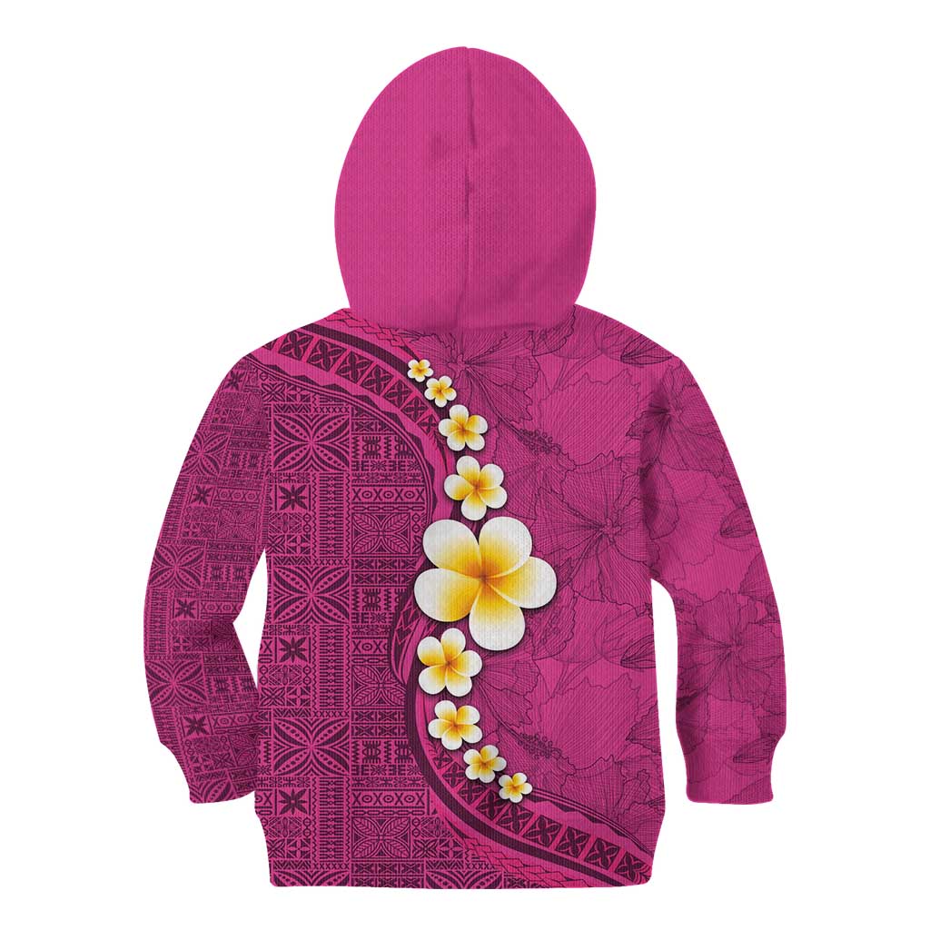 Polynesian Hibiscus and Plumeria with Tapa Pattern Kid Hoodie Pink Color LT03 - Polynesian Pride