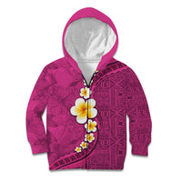 Polynesian Hibiscus and Plumeria with Tapa Pattern Kid Hoodie Pink Color LT03 Zip Hoodie Pink - Polynesian Pride