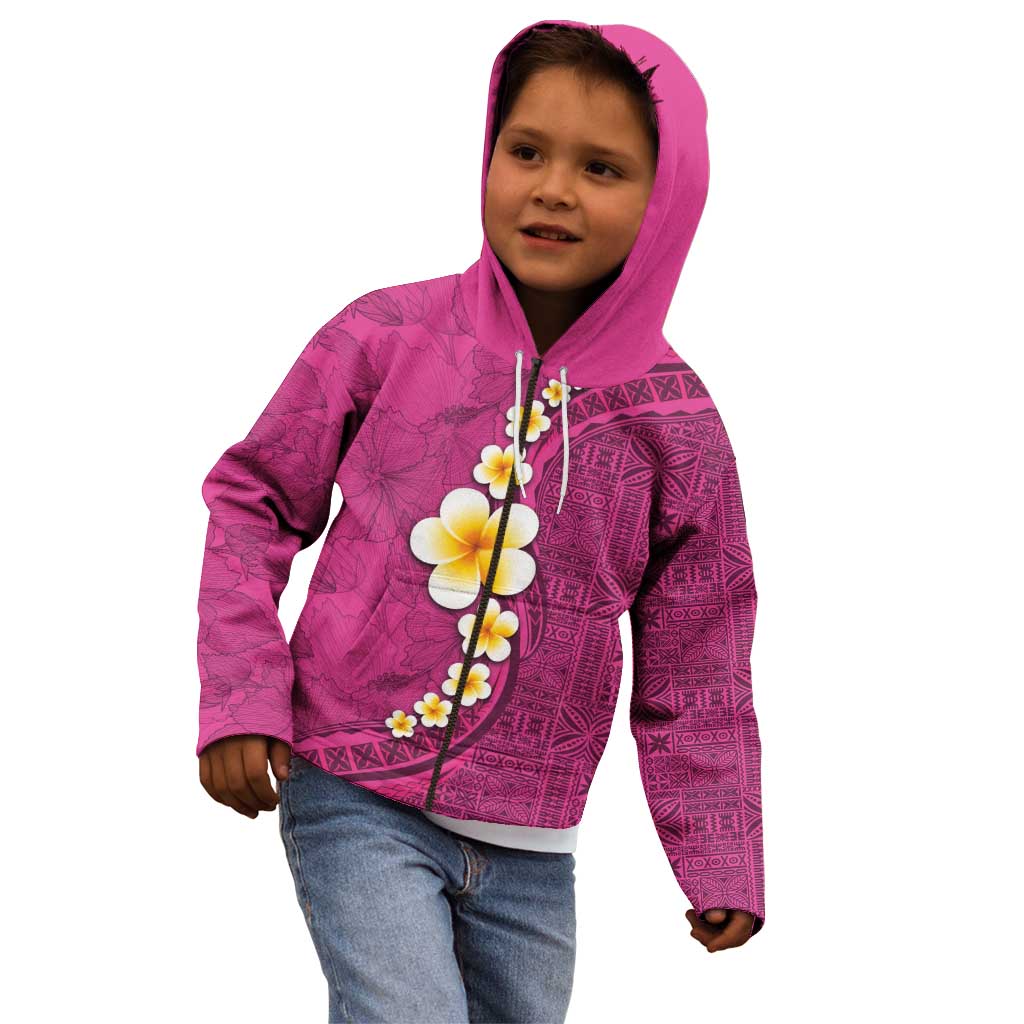 Polynesian Hibiscus and Plumeria with Tapa Pattern Kid Hoodie Pink Color LT03 - Polynesian Pride