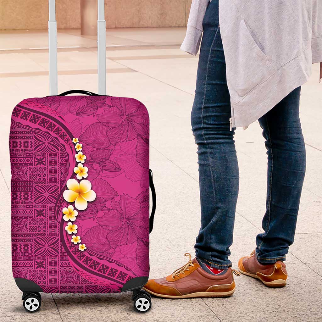 Polynesian Hibiscus and Plumeria with Tapa Pattern Luggage Cover Pink Color LT03 Pink - Polynesian Pride