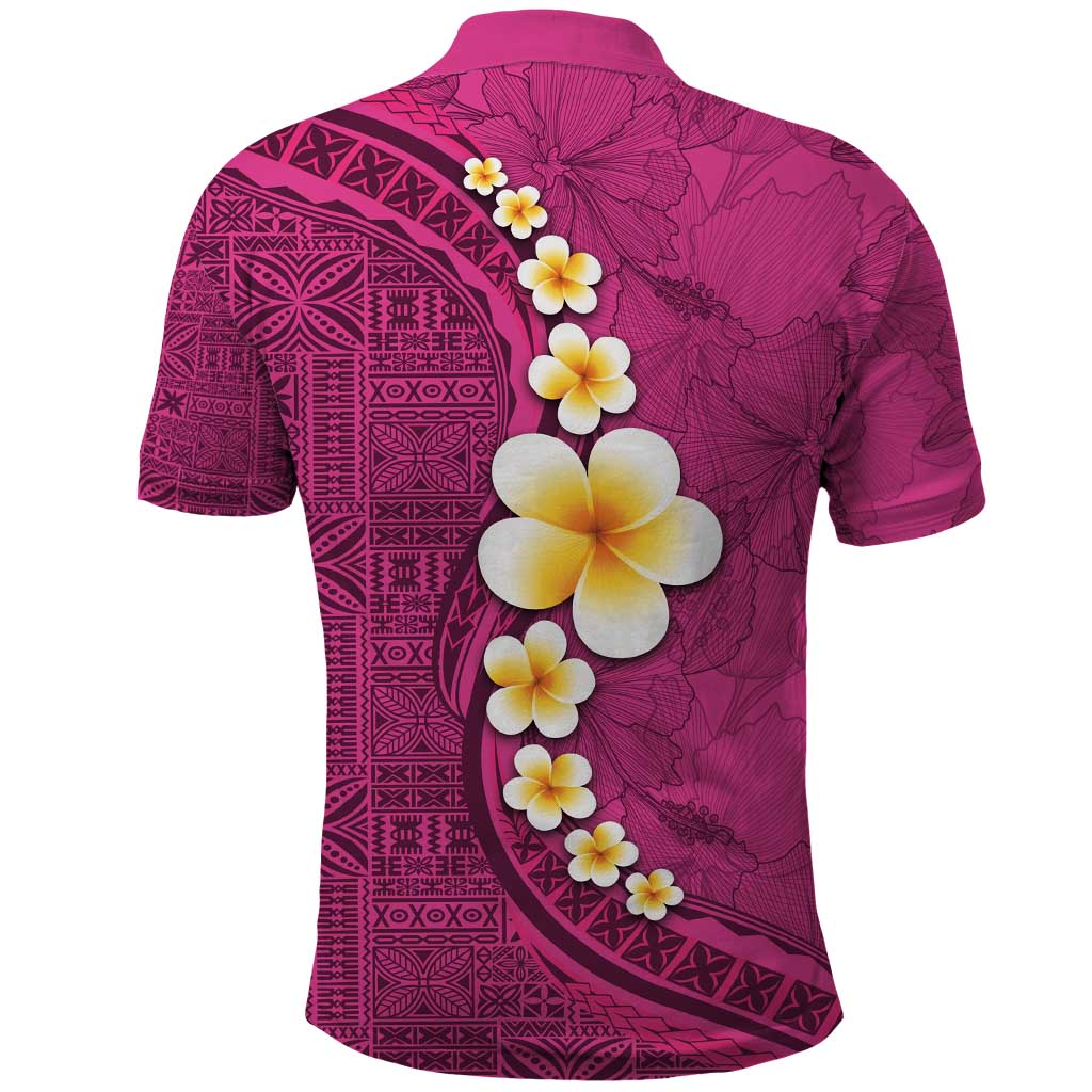 Polynesian Hibiscus and Plumeria with Tapa Pattern Polo Shirt Pink Color