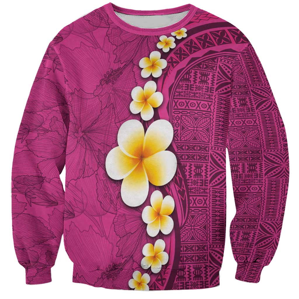 Polynesian Hibiscus and Plumeria with Tapa Pattern Sweatshirt Pink Color LT03 Unisex Pink - Polynesian Pride