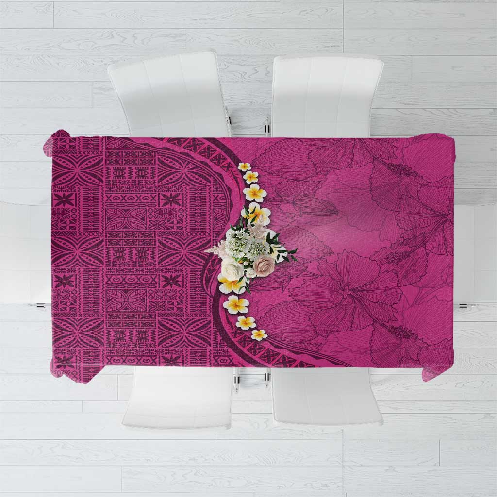 Polynesian Hibiscus and Plumeria with Tapa Pattern Tablecloth Pink Color LT03 Pink - Polynesian Pride