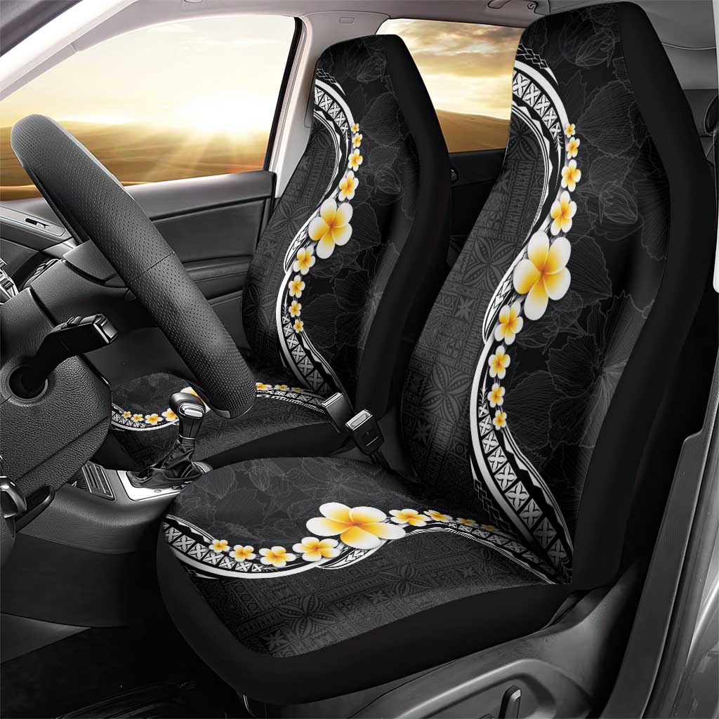 Pacific Hibiscus and Plumeria with Tapa Pattern Car Seat Cover Black Color LT03 - Polynesian Pride