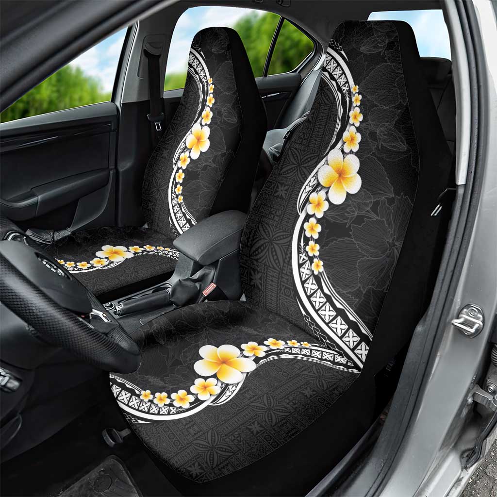 Pacific Hibiscus and Plumeria with Tapa Pattern Car Seat Cover Black Color LT03 - Polynesian Pride
