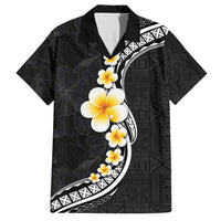 Pacific Hibiscus and Plumeria with Tapa Pattern Family Matching Long Sleeve Bodycon Dress and Hawaiian Shirt Black Color LT03 Dad's Shirt - Short Sleeve Black - Polynesian Pride