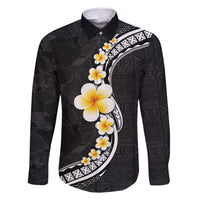 Pacific Hibiscus and Plumeria with Tapa Pattern Family Matching Long Sleeve Bodycon Dress and Hawaiian Shirt Black Color LT03 Dad's Shirt - Long Sleeve Black - Polynesian Pride