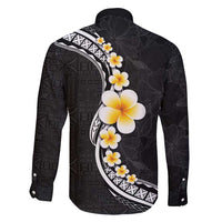 Pacific Hibiscus and Plumeria with Tapa Pattern Family Matching Long Sleeve Bodycon Dress and Hawaiian Shirt Black Color LT03 - Polynesian Pride