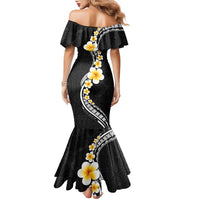 Pacific Hibiscus and Plumeria with Tapa Pattern Family Matching Mermaid Dress and Hawaiian Shirt Black Color LT03 - Polynesian Pride