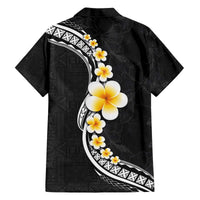 Pacific Hibiscus and Plumeria with Tapa Pattern Family Matching Off The Shoulder Long Sleeve Dress and Hawaiian Shirt Black Color LT03 - Polynesian Pride