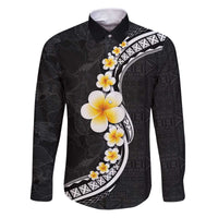 Pacific Hibiscus and Plumeria with Tapa Pattern Family Matching Puletasi and Hawaiian Shirt Black Color