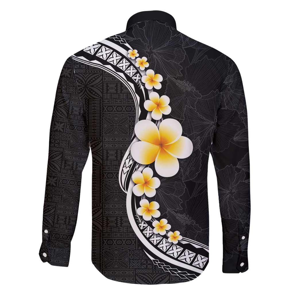 Pacific Hibiscus and Plumeria with Tapa Pattern Family Matching Short Sleeve Bodycon Dress and Hawaiian Shirt Black Color LT03 - Polynesian Pride