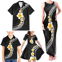 Pacific Hibiscus and Plumeria with Tapa Pattern Family Matching Tank Maxi Dress and Hawaiian Shirt Black Color LT03 - Polynesian Pride