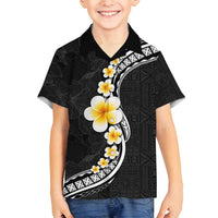 Pacific Hibiscus and Plumeria with Tapa Pattern Family Matching Tank Maxi Dress and Hawaiian Shirt Black Color LT03 Son's Shirt Black - Polynesian Pride