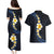 Pacific Hibiscus and Plumeria with Tapa Pattern Couples Matching Puletasi and Hawaiian Shirt Dark Blue Color