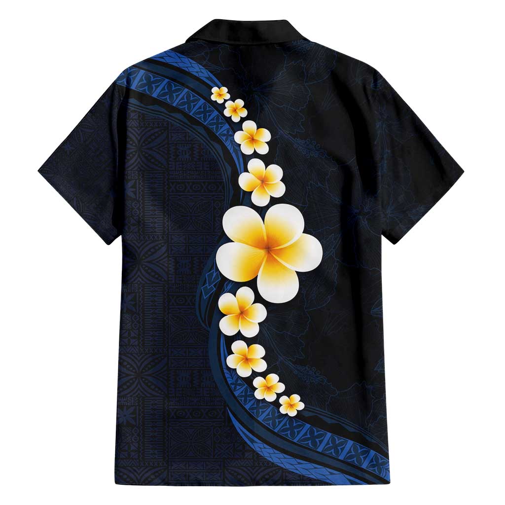 Pacific Hibiscus and Plumeria with Tapa Pattern Family Matching Long Sleeve Bodycon Dress and Hawaiian Shirt Dark Blue Color LT03 - Polynesian Pride