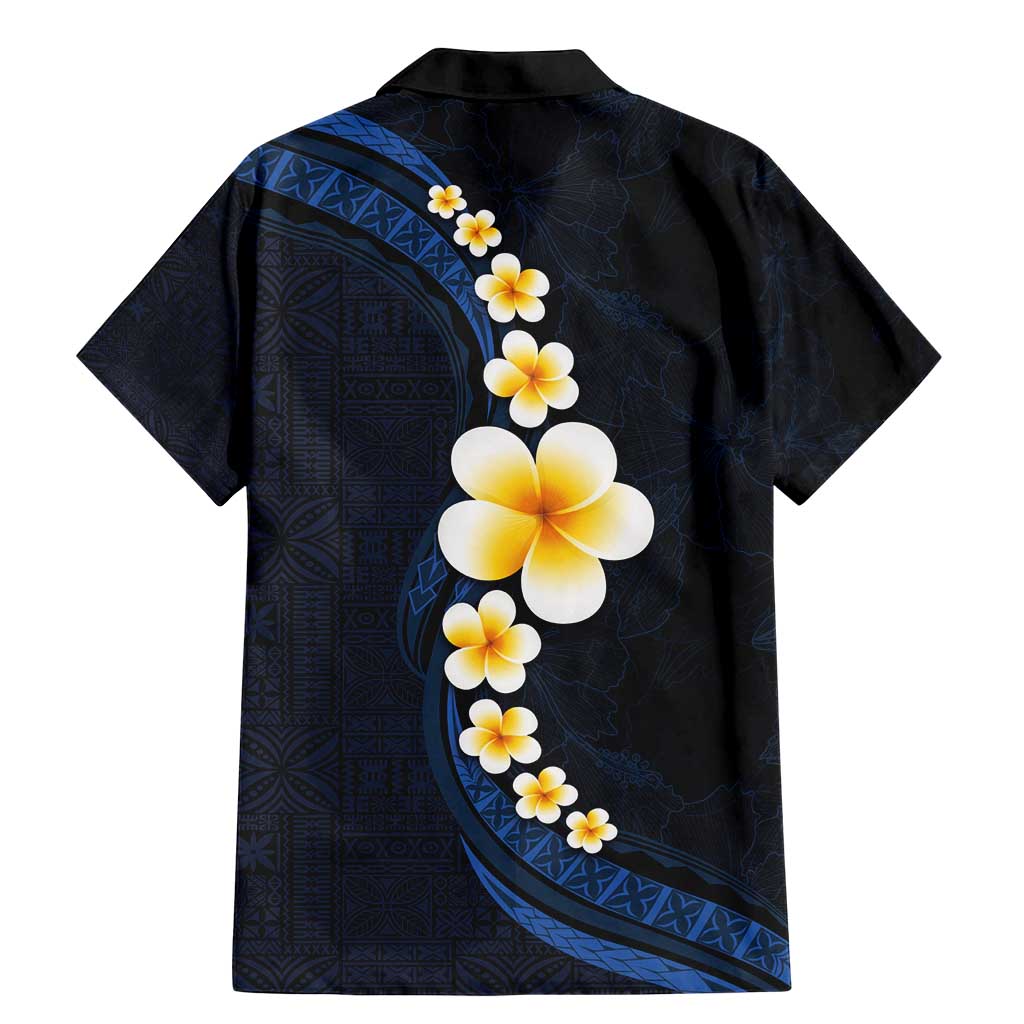 Pacific Hibiscus and Plumeria with Tapa Pattern Family Matching Mermaid Dress and Hawaiian Shirt Dark Blue Color LT03 - Polynesian Pride