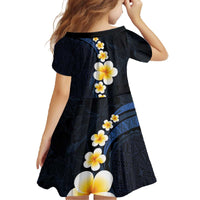 Pacific Hibiscus and Plumeria with Tapa Pattern Family Matching Off The Shoulder Long Sleeve Dress and Hawaiian Shirt Dark Blue Color LT03 - Polynesian Pride