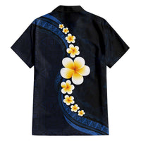 Pacific Hibiscus and Plumeria with Tapa Pattern Family Matching Off The Shoulder Long Sleeve Dress and Hawaiian Shirt Dark Blue Color LT03 - Polynesian Pride