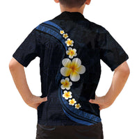 Pacific Hibiscus and Plumeria with Tapa Pattern Family Matching Off Shoulder Short Dress and Hawaiian Shirt Dark Blue Color LT03 - Polynesian Pride