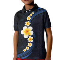 Pacific Hibiscus and Plumeria with Tapa Pattern Kid Polo Shirt Dark Blue Color