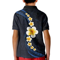 Pacific Hibiscus and Plumeria with Tapa Pattern Kid Polo Shirt Dark Blue Color