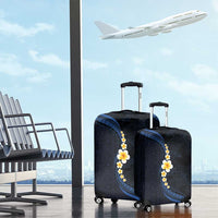 Pacific Hibiscus and Plumeria with Tapa Pattern Luggage Cover Dark Blue Color