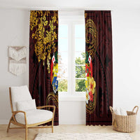 Tonga Ngatu and Hibiscus with Polynesian Tattoo Window Curtain Gold and Oxblood Color