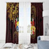Tonga Ngatu and Hibiscus with Polynesian Tattoo Window Curtain Gold and Oxblood Color