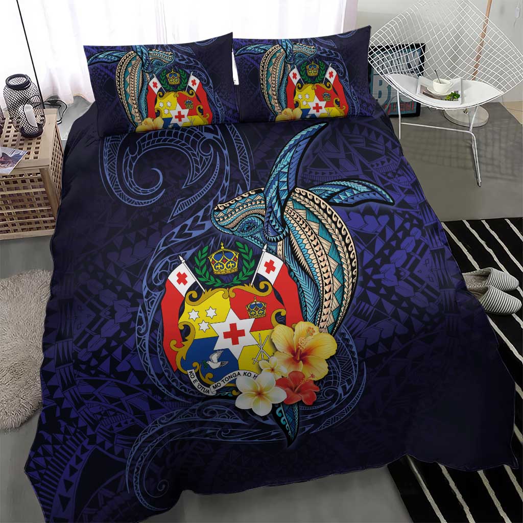 Tonga Vava'u Humpback Whale Blue Water Bedding Set Polynesian Hibiscus Flowers